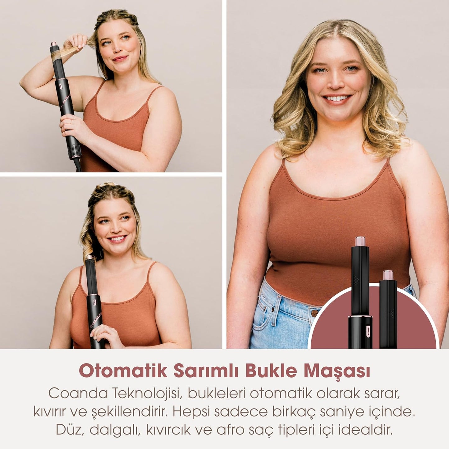 Shark Flexstyle Saç Şekillendirme Sistemi, 5i1 Arada, Saça Zarar Vermez, Isı Kontrollü, 5 Başlıklı, 3 Isı Ve 3 Hava Akışı Ayarı, Ultra Hafif, Taşıma Çantası Hediyeli, Stone Rengi